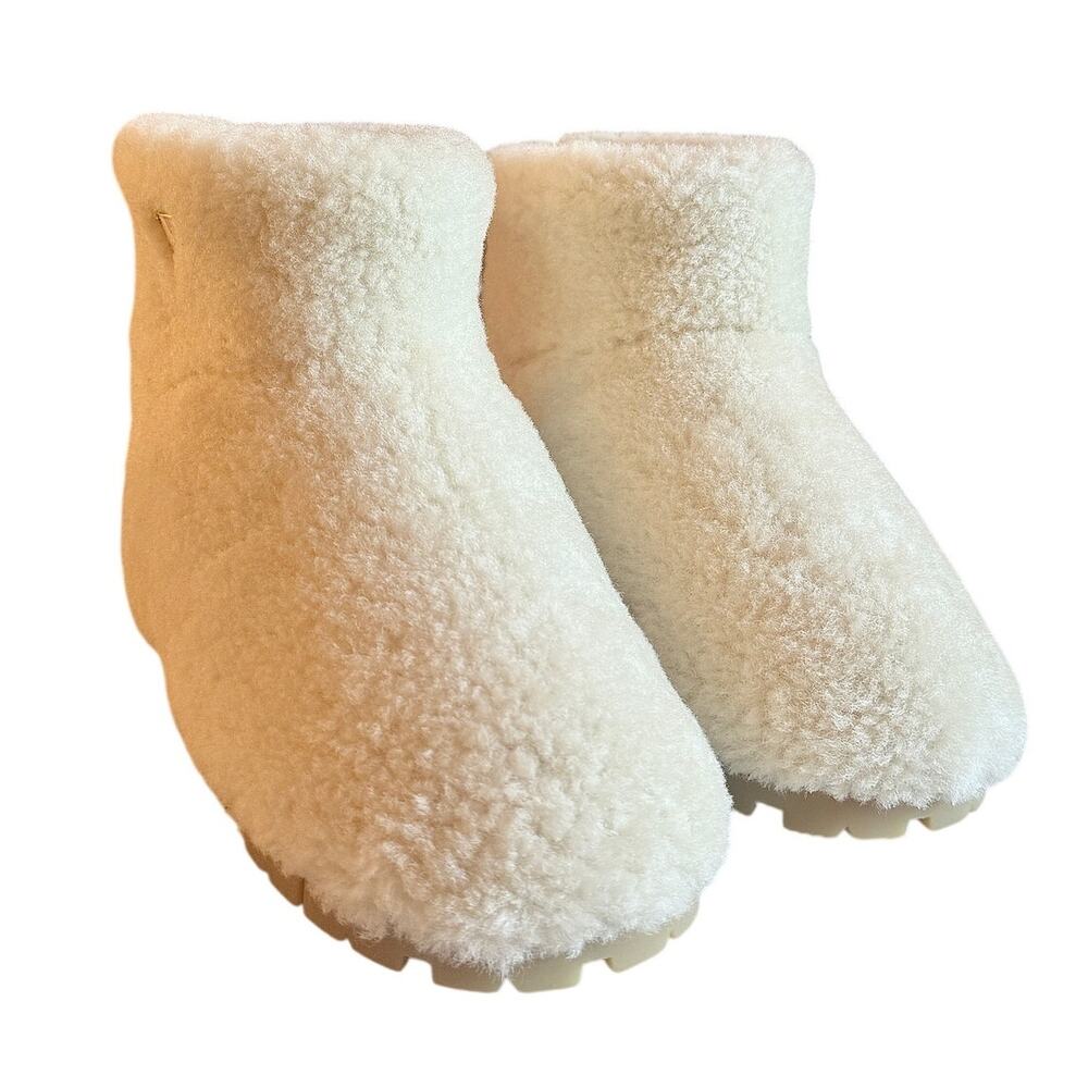Prada NWB White Logo Shearling Ankle Boots - Picture 2 of 6